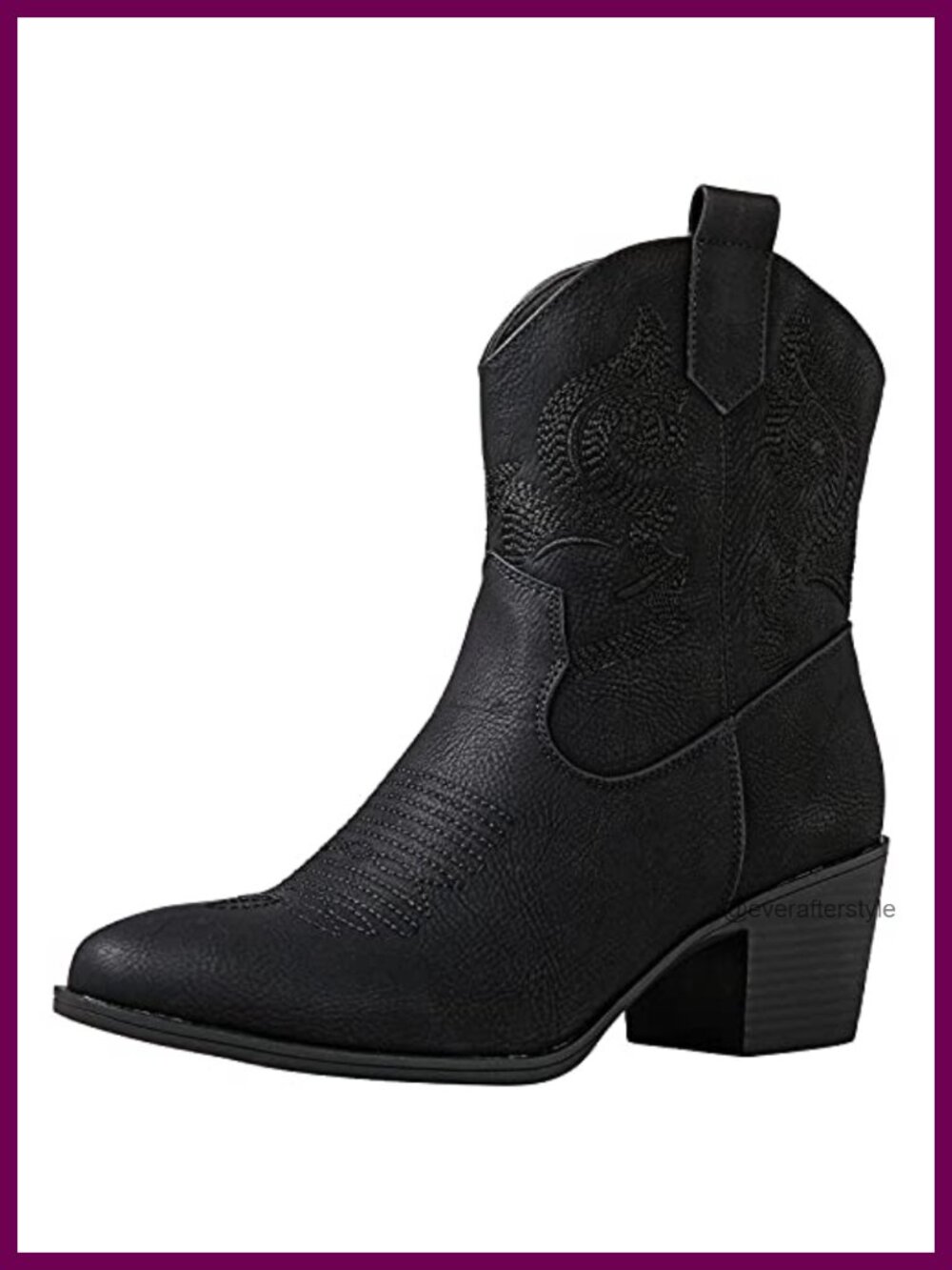 Womens Western Cowboy Ankle Boots Faux Leather Block Heel